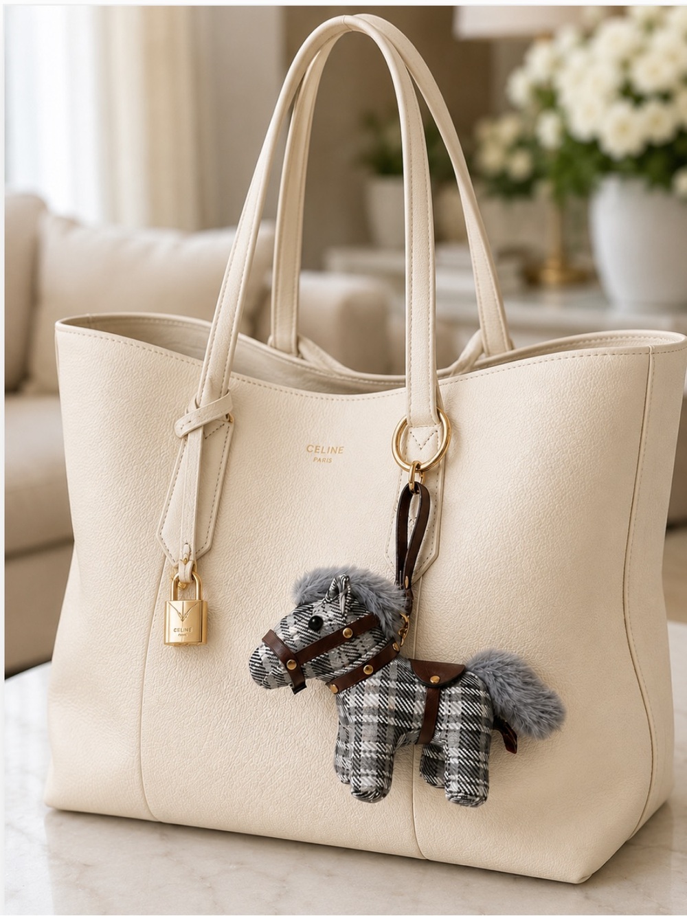New Plaid Horse Bag Charm Equestrian Premium Luxe Playful Neutral